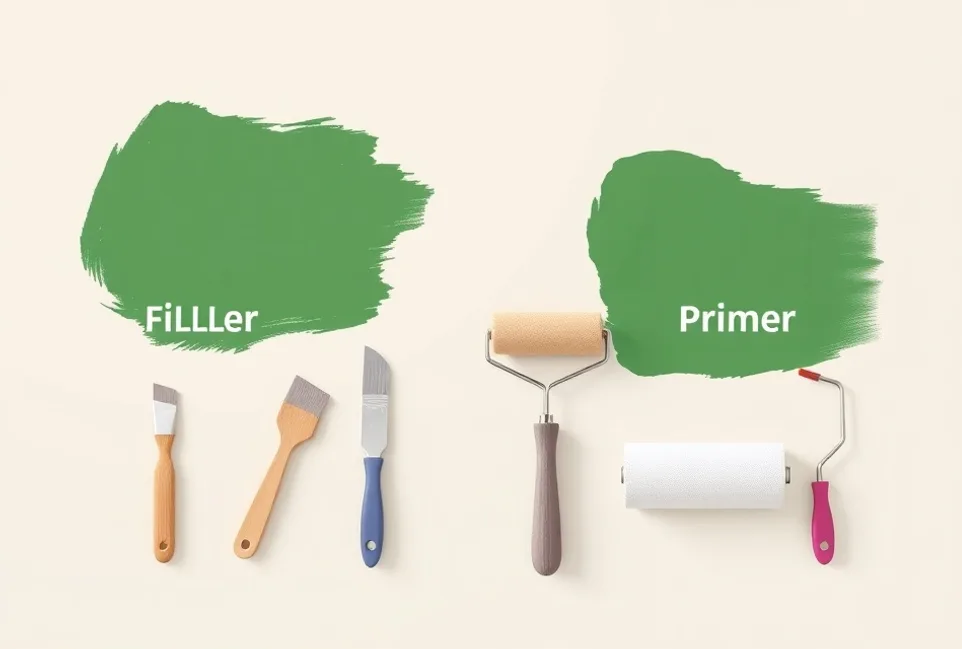 Outils de peinture disposés dans l'ordre des étapes du chantier