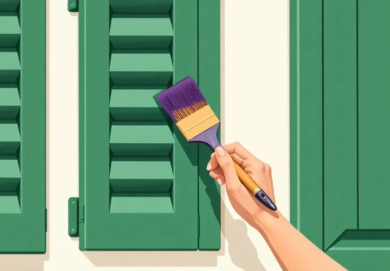 Mise en peinture au pinceau de volets et d'encadrements en bois
